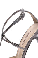 Women's Grey Ankle Strap Thin Heel Metallic Leather Shoes | Derimod