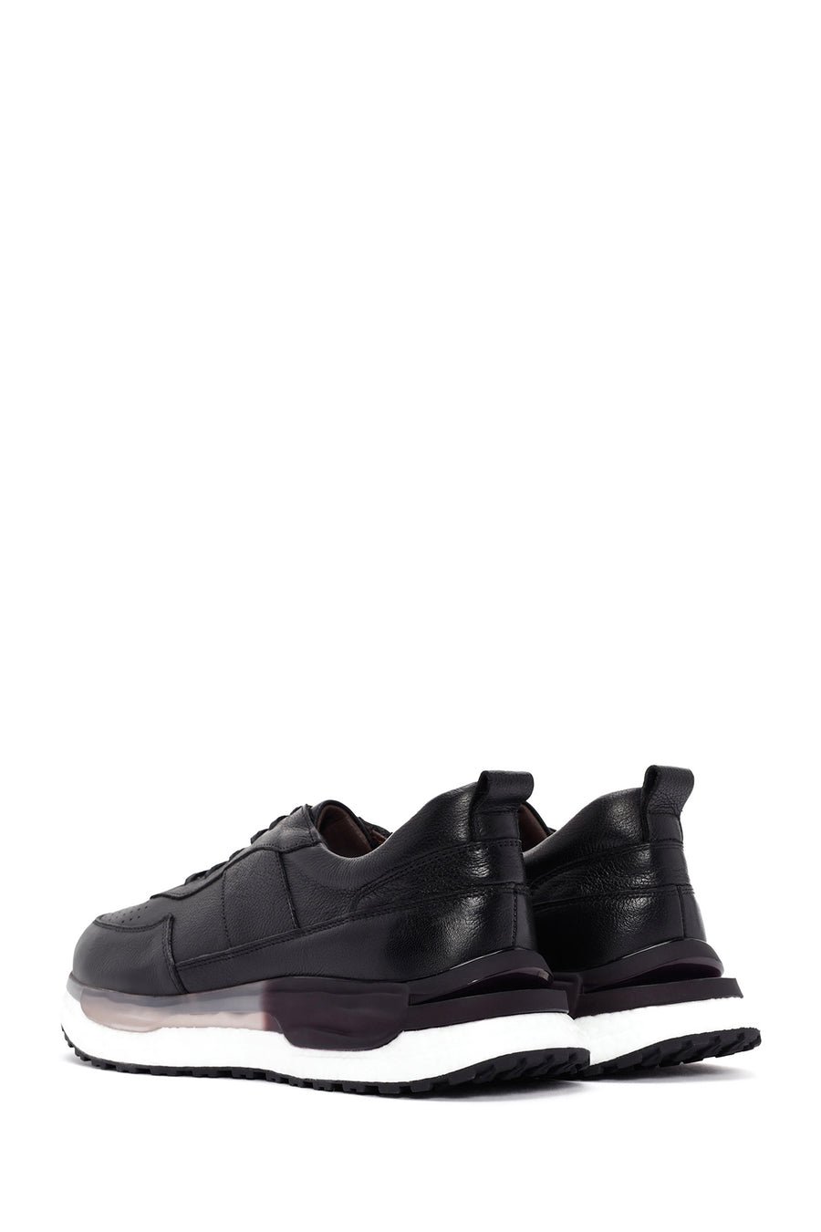 Erkek Siyah Bağcıklı Kalın Tabanlı Deri Casual Sneaker