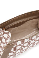 Women's Beige Long Strap Fabric Monogram Patterned Clutch Bag | Derimod