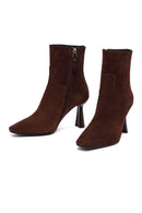 Woman Brown Zip Closure Thin-Heeled Suede Boots | Derimod