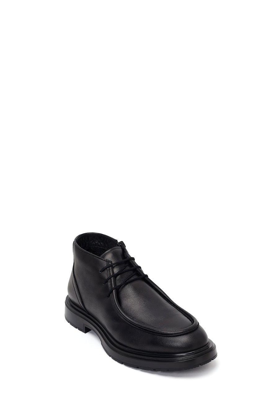 Male Black Lace-up Zip Closure Leather Casual Boots