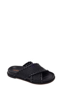 Woman Black Knitted Patterned Leather Slipper | Derimod