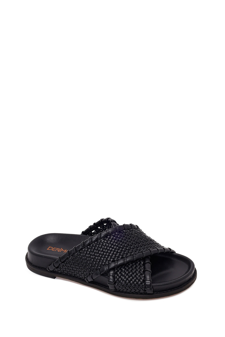 Woman Black Knitted Patterned Leather Slipper