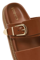 Women's Tan Buckled Slippers | Derimod