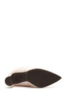 Women's Beige Suede Leather Heeled Boots | Derimod