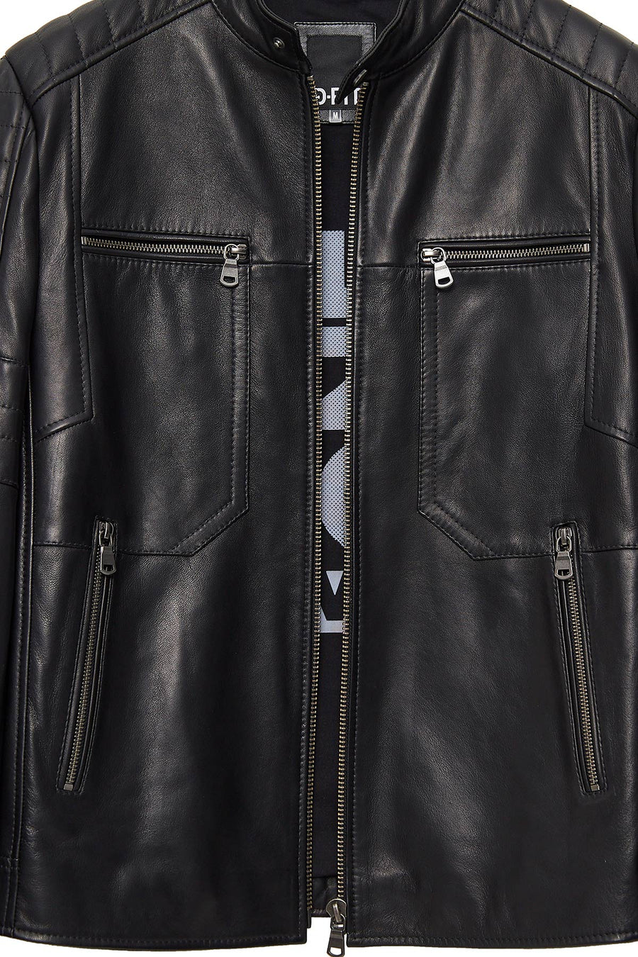 Morant Men's Black Mandarin Collar Leather Jacket