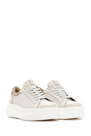 Women's Beige Leather Thick Soled Sneaker | Derimod