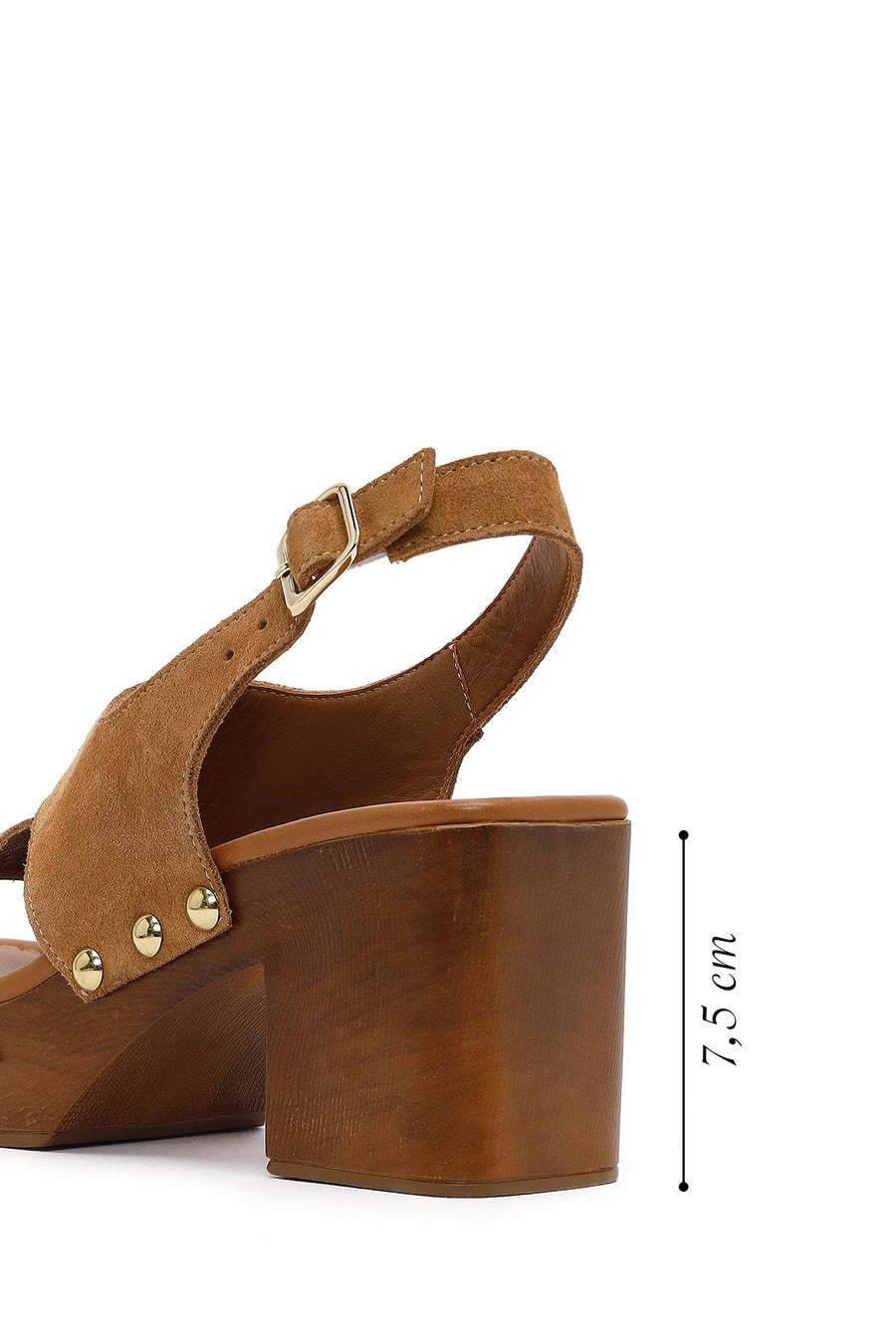 Women's Tan Suede Leather Sandals with Buckle Back and Platform Heel