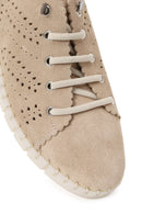 Woman Beige Lace-up Suede Comfort Shoes | Derimod