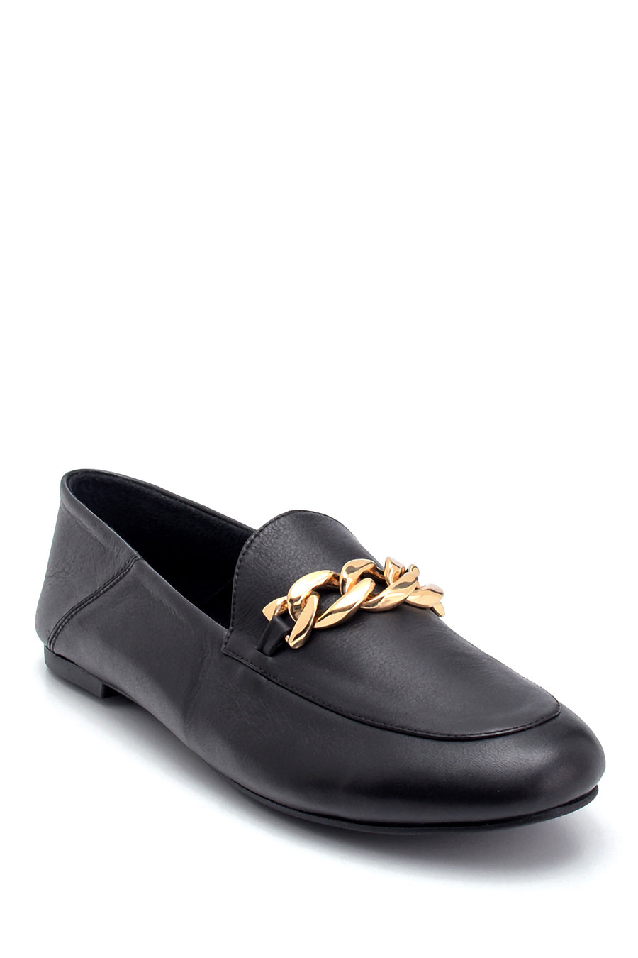 Kadın Zincir Detaylı Deri Loafer