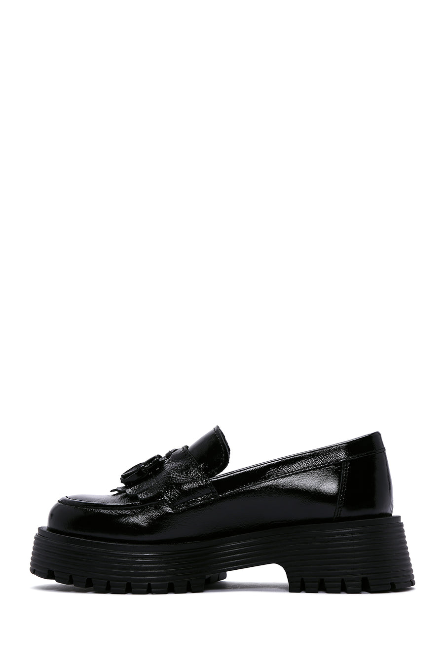 Women's Black Tassel Leather Masculine Loafer