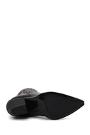 Woman Black Chunky-Heel Leather Cowboy Boots | Derimod