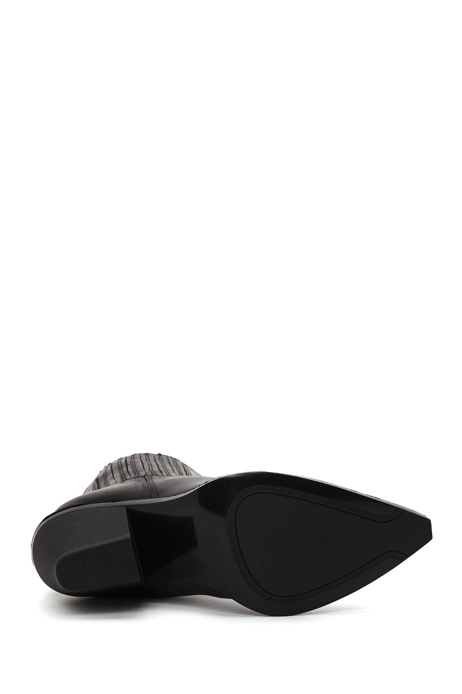 Woman Black Chunky-Heel Leather Cowboy Boots