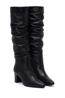 Woman Black Thick-Heeled Leather Boots | Derimod