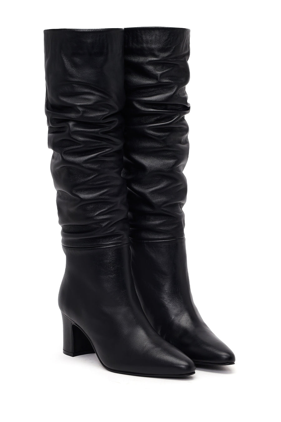 Woman Black Thick-Heeled Leather Boots