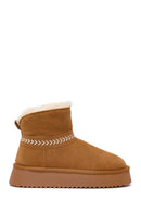 Woman Camel Thick-Soled Suede Teddy Boots | Derimod