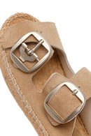 Women's Beige Buckled Suede Leather Espadrille Slippers | Derimod