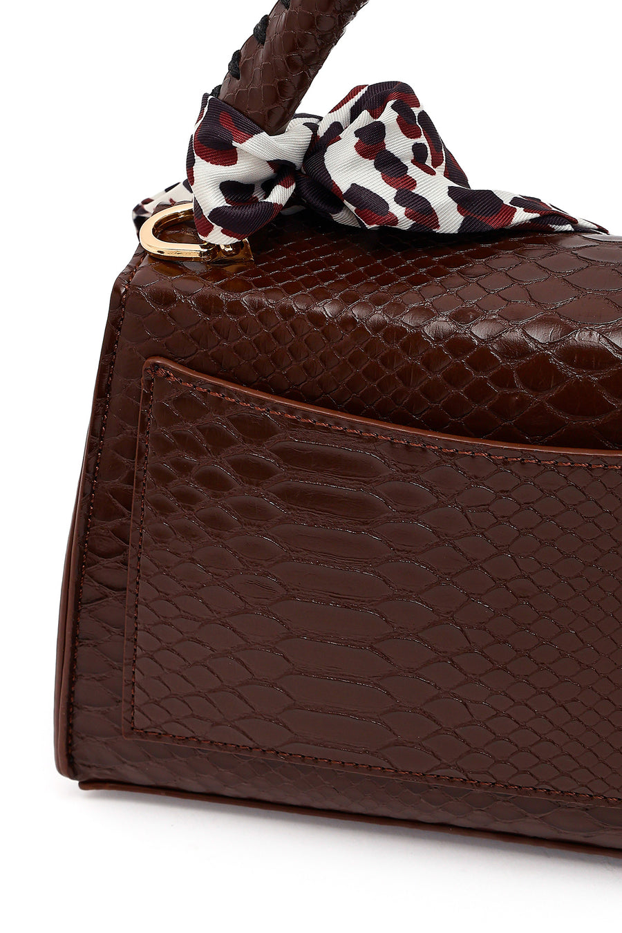 Woman Brown Long-Strap Croc-Pattern Classic Shoulder Bag