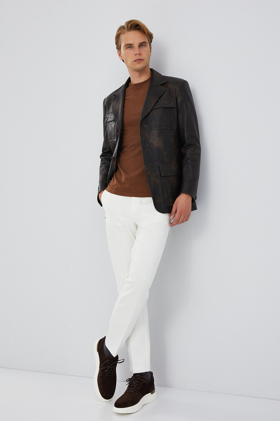 Kane Men's Brown Vintage Blazer Safari Leather Jacket