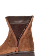 Women's Tan Zippered Suede Leather Boots | Derimod