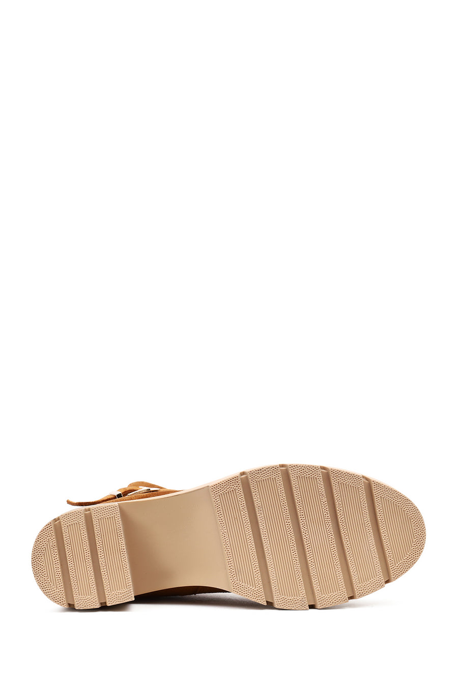 Women's Tan Thick Heeled Zippered Suede Leather Boot