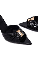 Woman Black Thin-Heeled Patent Leather Leather Slipper | Derimod