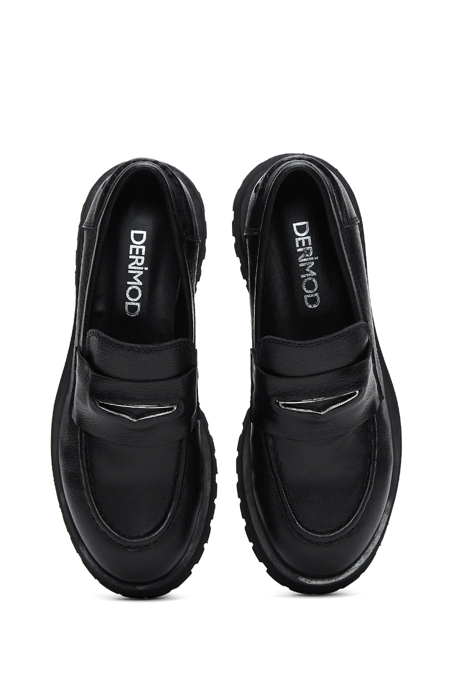 Women's Black Thick Soled Leather Masculine Loafer