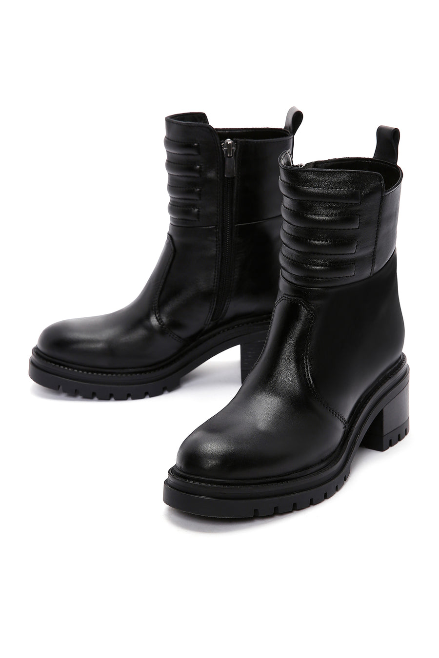Women's Black Leather Zippered Heeled Boots