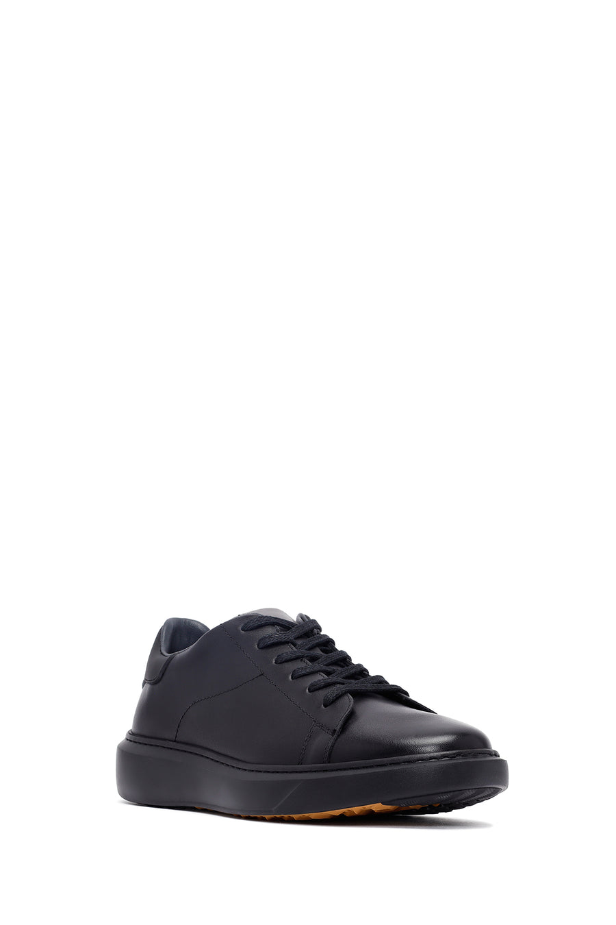 Erkek Siyah Bağcıklı Kalın Tabanlı Deri Sneaker