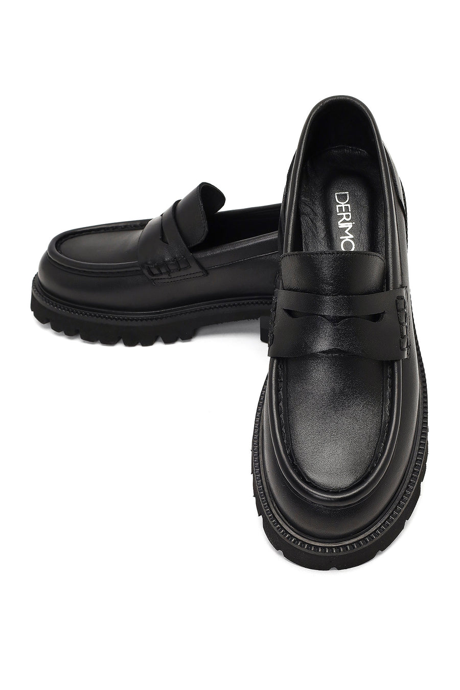 Woman Black Thick-Soled Leather Masculine Loafer