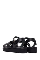Woman Black Strappy Thick-Soled Braided Leather Bodrum Sandal | Derimod