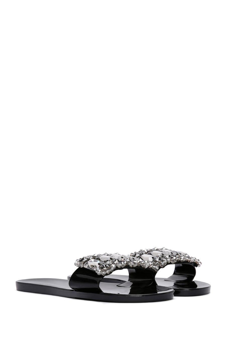 Women's Black Jelly Stone-Embellished Slippers