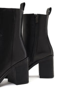 Woman Black Zip Closure Thick-Heeled Leather Boots | Derimod