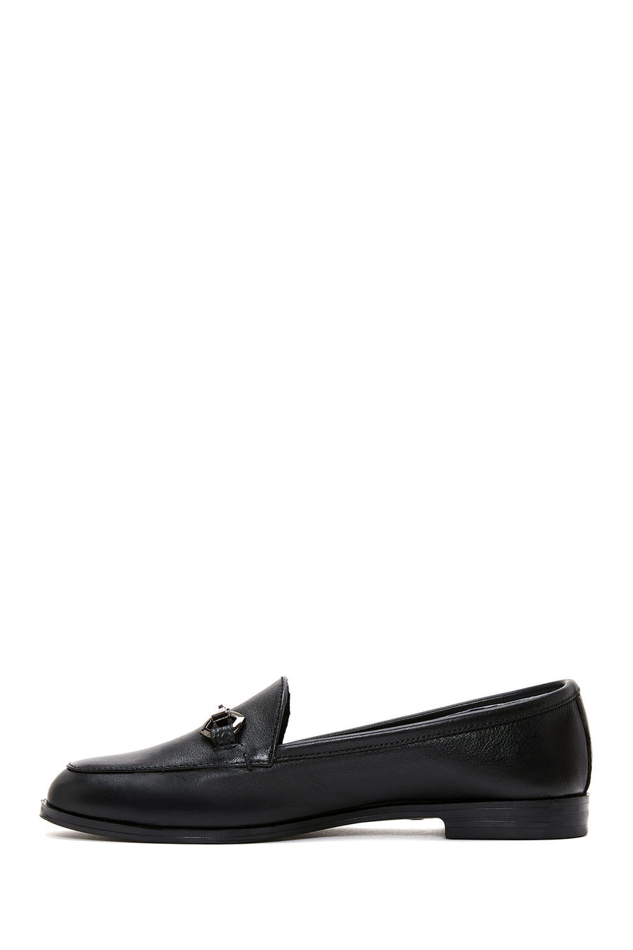Women's Black Buckle Detailed Leather Masculine Loafer