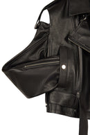 Avanti Woman Black Off-Shoulder Short Biker Leather Jacket | Derimod