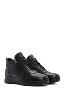 Women's Black Zippered Wedge Heel Leather Comfort Shoes | Derimod