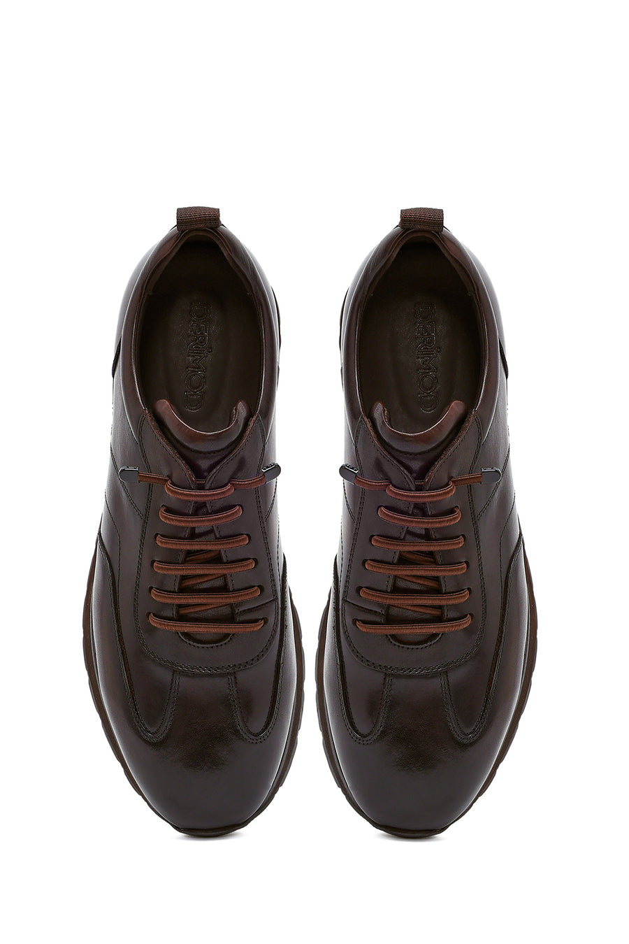 Erkek Kahverengi Bağcıklı Deri Casual Sneaker