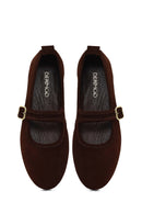 Women's Brown Buckled Suede Leather Ballet Flat | Derimod
