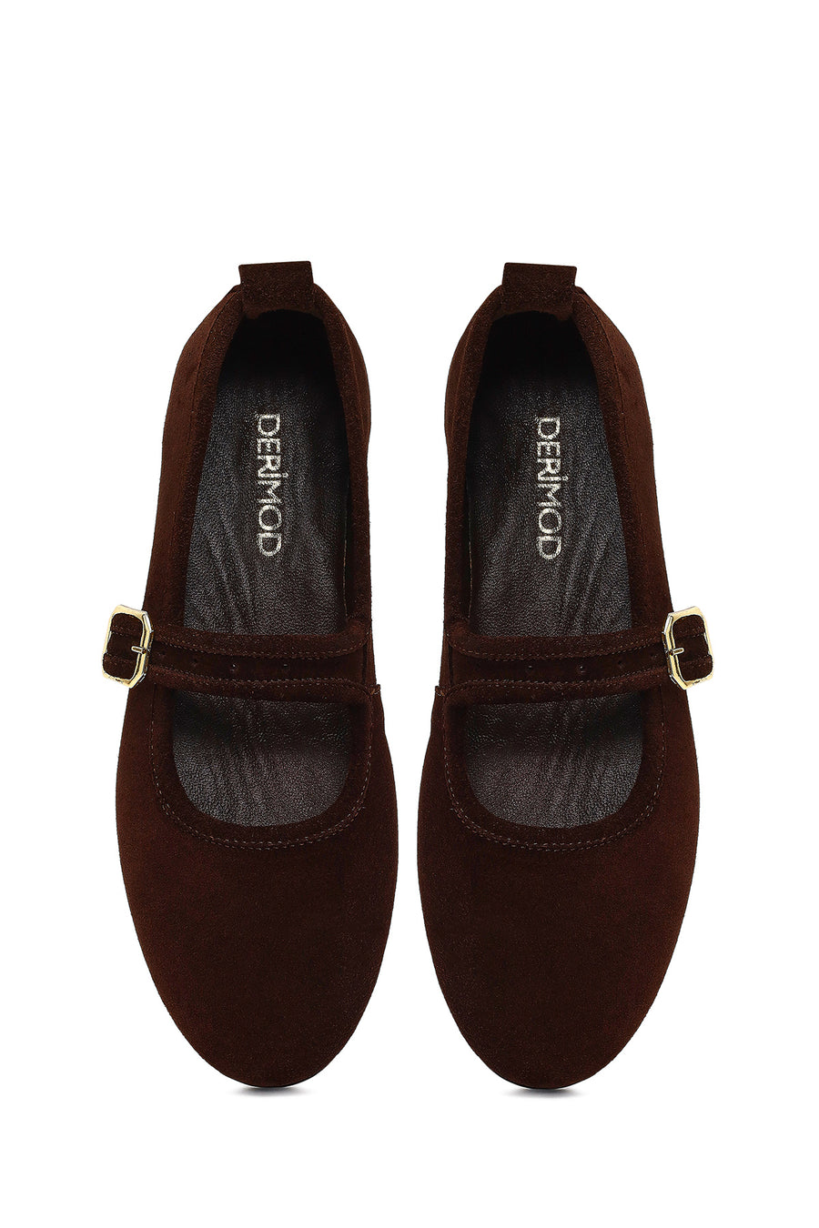 Women's Brown Buckled Suede Leather Ballet Flat