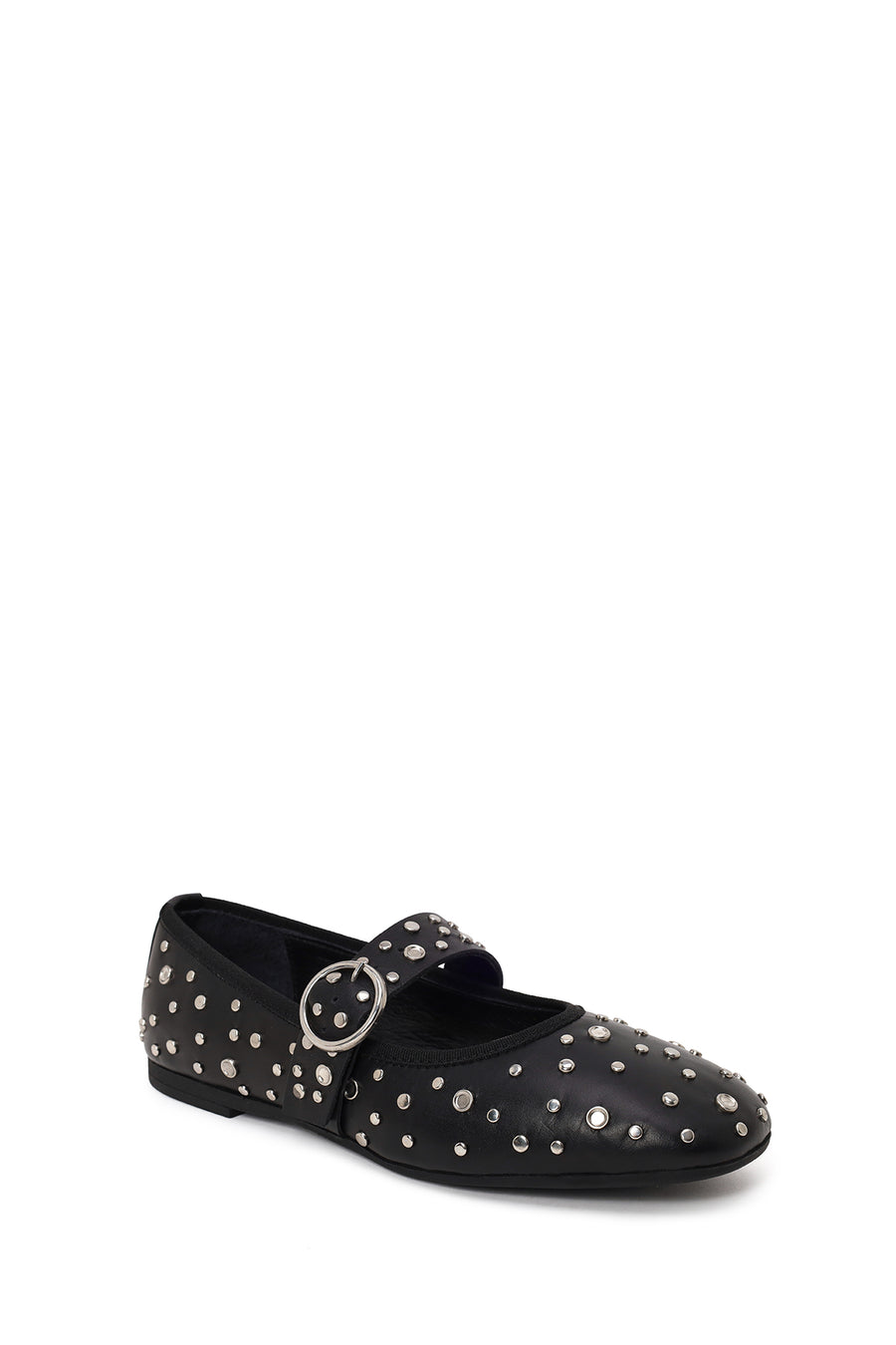 Women's Black Buckled Stoned Leather Ballerinas