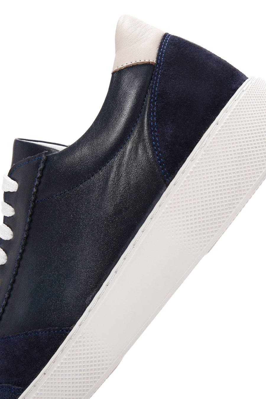 Erkek Lacivert Bağcıklı Deri Sneaker