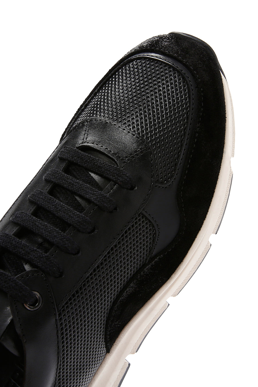 Erkek Siyah Deri Süet Detaylı Sneaker