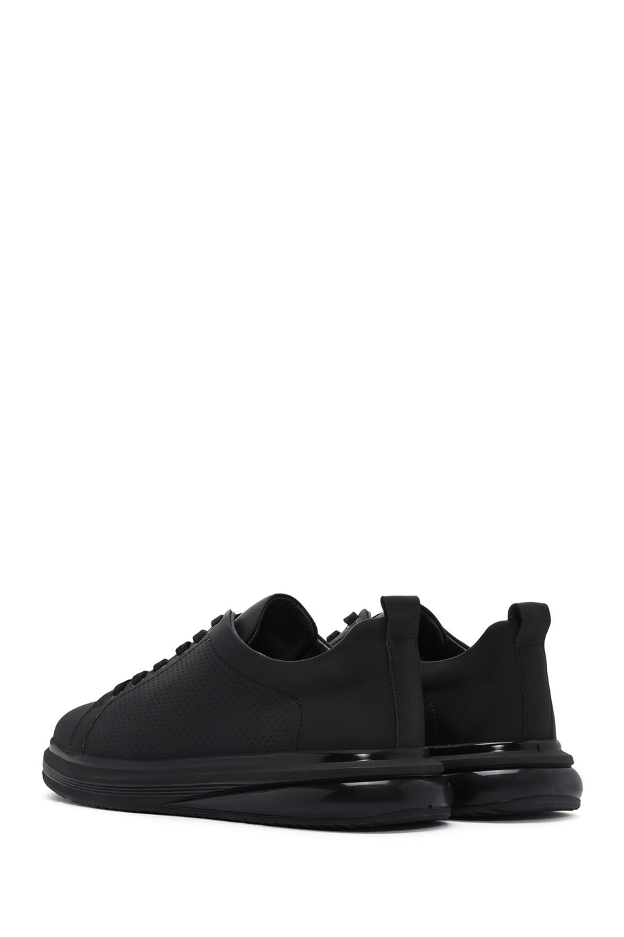 Erkek Siyah Bağcıklı Delikli Deri Sneaker