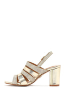Women's Gold Ankle Buckle Chunky Heel Metallic Sandals | Derimod