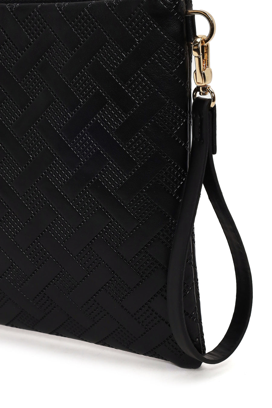 Woman Black Printed Clutch Bag with Long Chain Strap