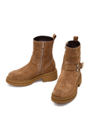 Women's Tan Zippered Thick Sole Suede Leather Boot | Derimod