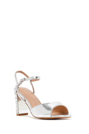 Women's Silver Ankle Buckle Metallic Chunky Heel Sandals | Derimod