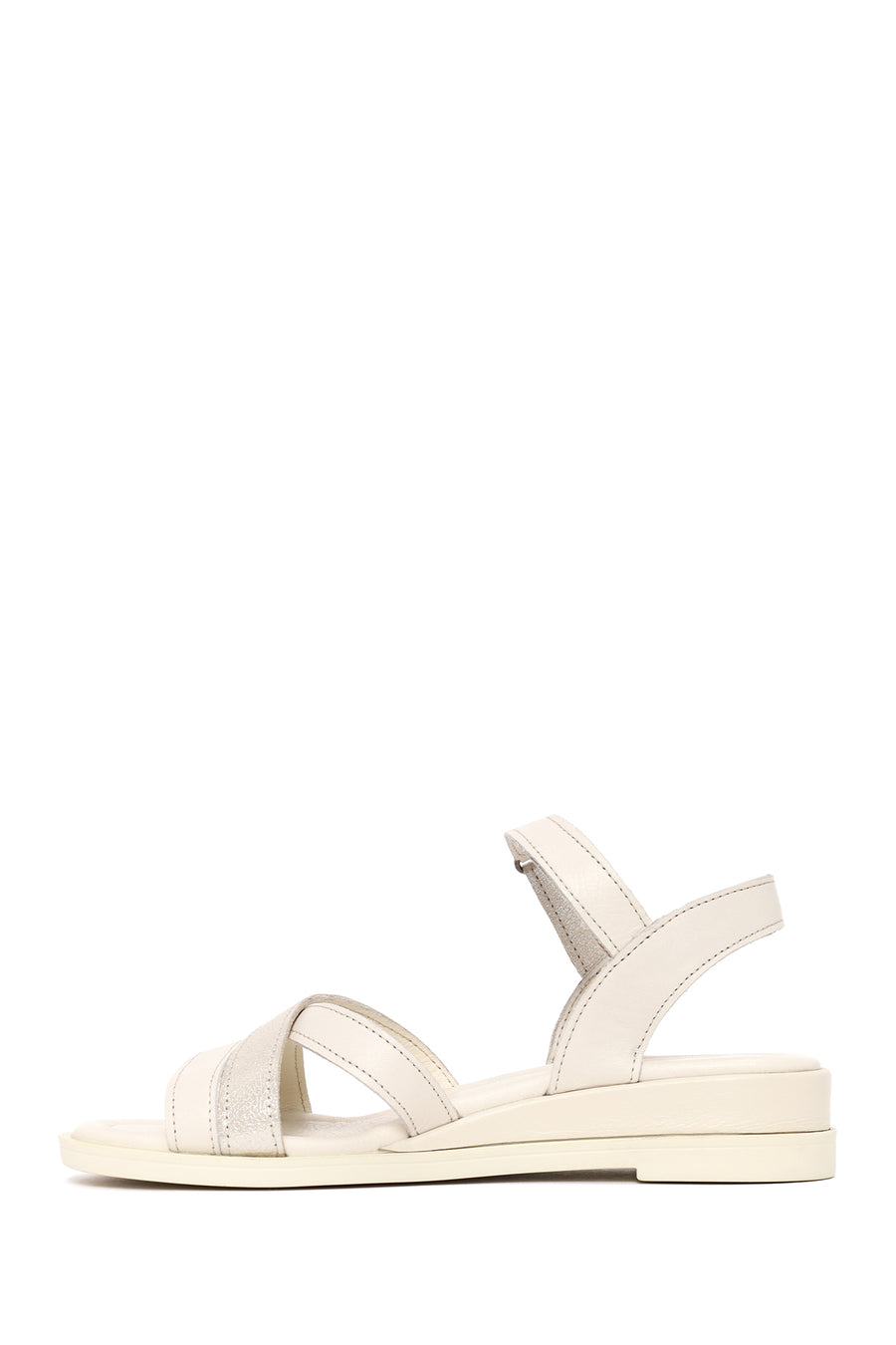 Woman Cream Ankle-Strap Leather Sandals