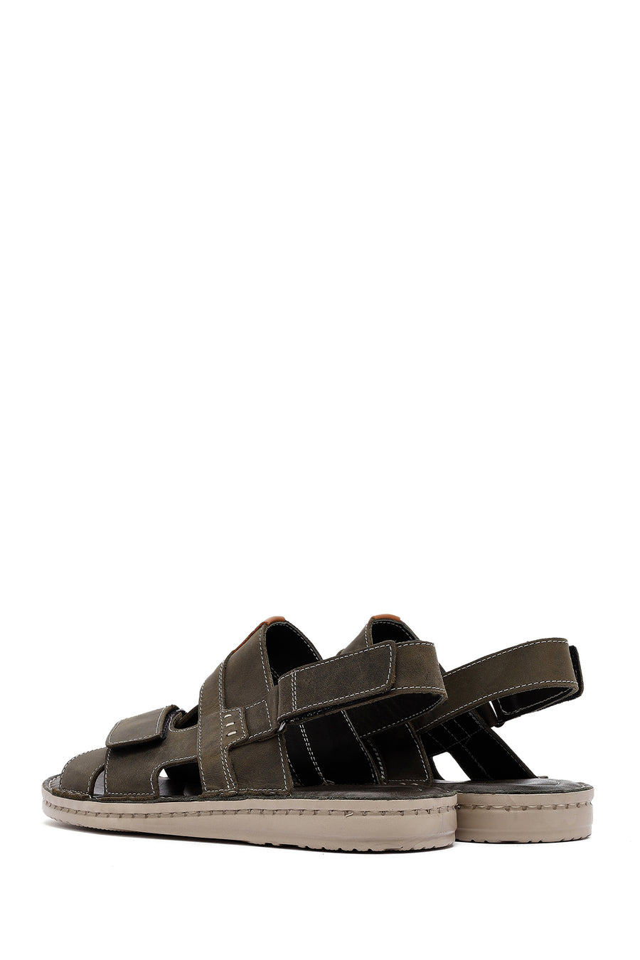 Men's Khaki Strappy Leather Sandals