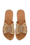 Woman Gold Braided Slippers | Derimod